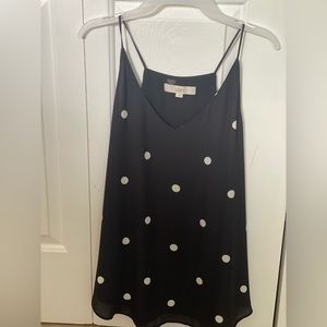 Black and white dot spaghetti strap top.